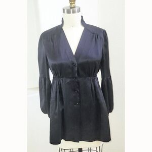 Black 100% silk pea coat style puff sleeves top